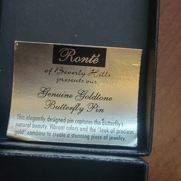 Ronté Genuine Goldtone Butterfly Pin With Vibrant Green & Yellow Enamel Finish I - Picture 4 of 5